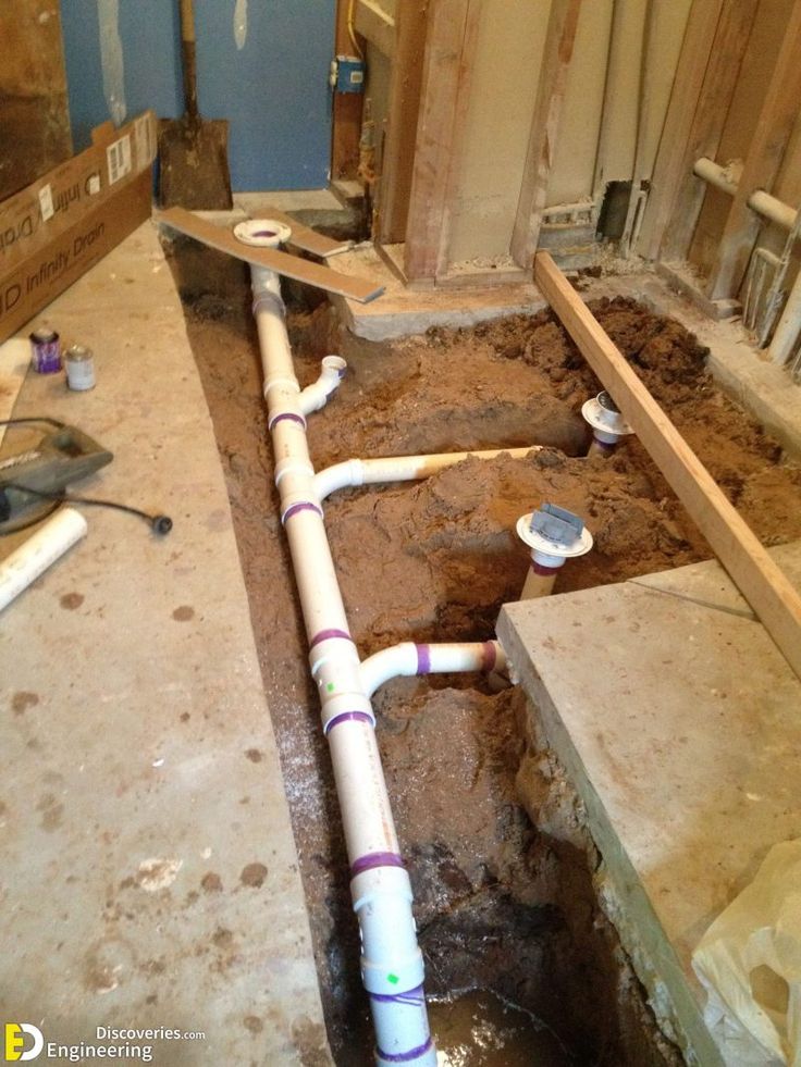 Underground sewer pipe installation in trench